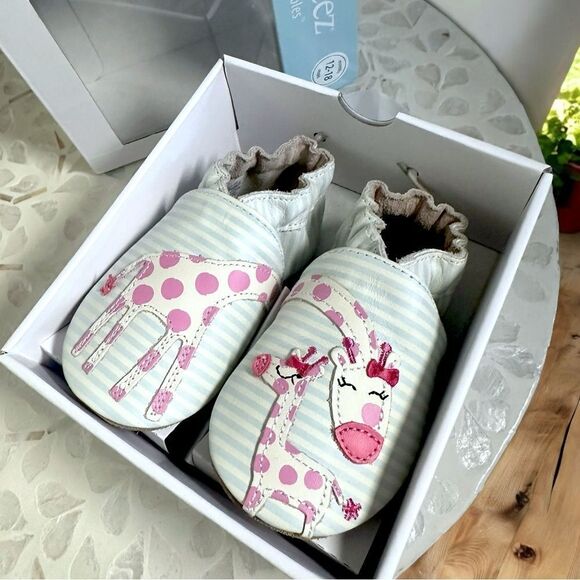 NWT Robeez Giraffe Reach for the Stars Soft Soles Stripe Baby Infant Crib Shoes - Picture 4 of 9